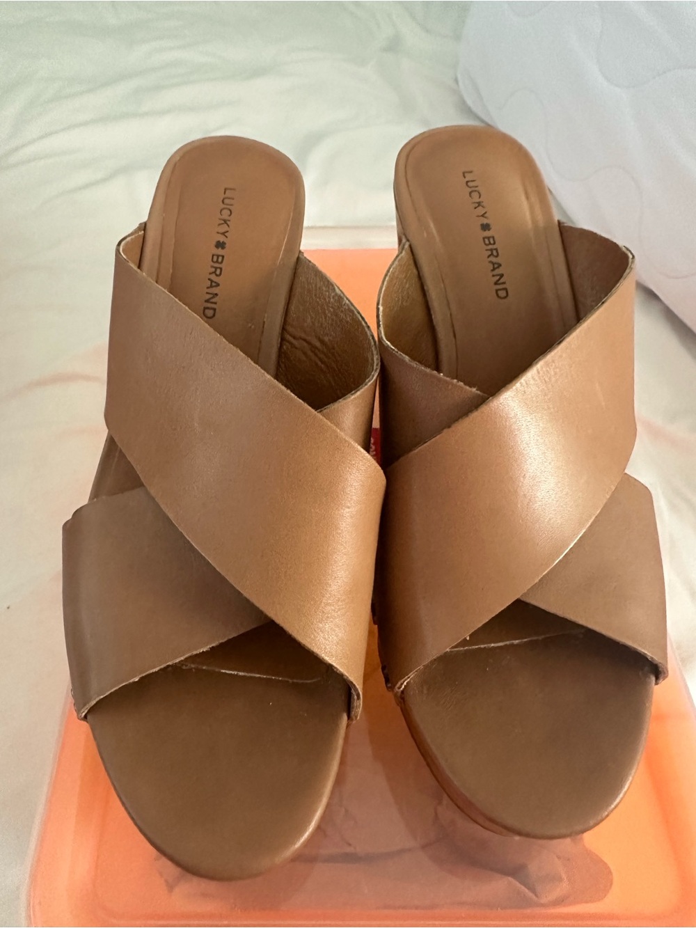 Lucky Brand - Brown Crisscross Slide Platform Sandles